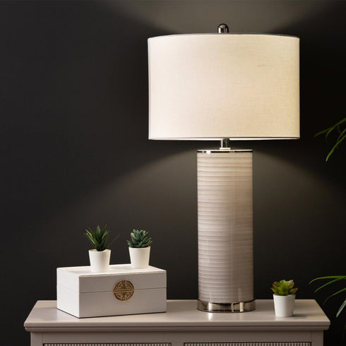 Grey & White Stripe Table Lamp